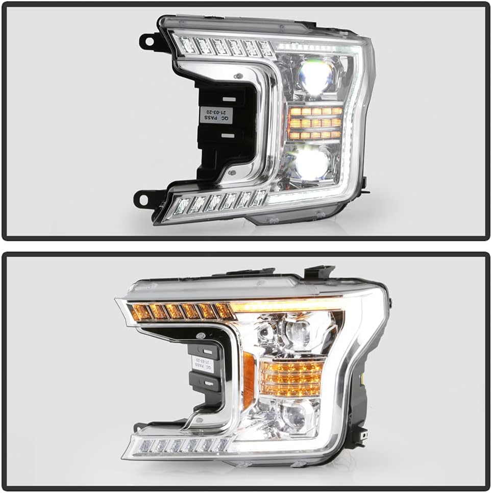 Chrome LED Tube Projector Headlights Set Left+Right H715