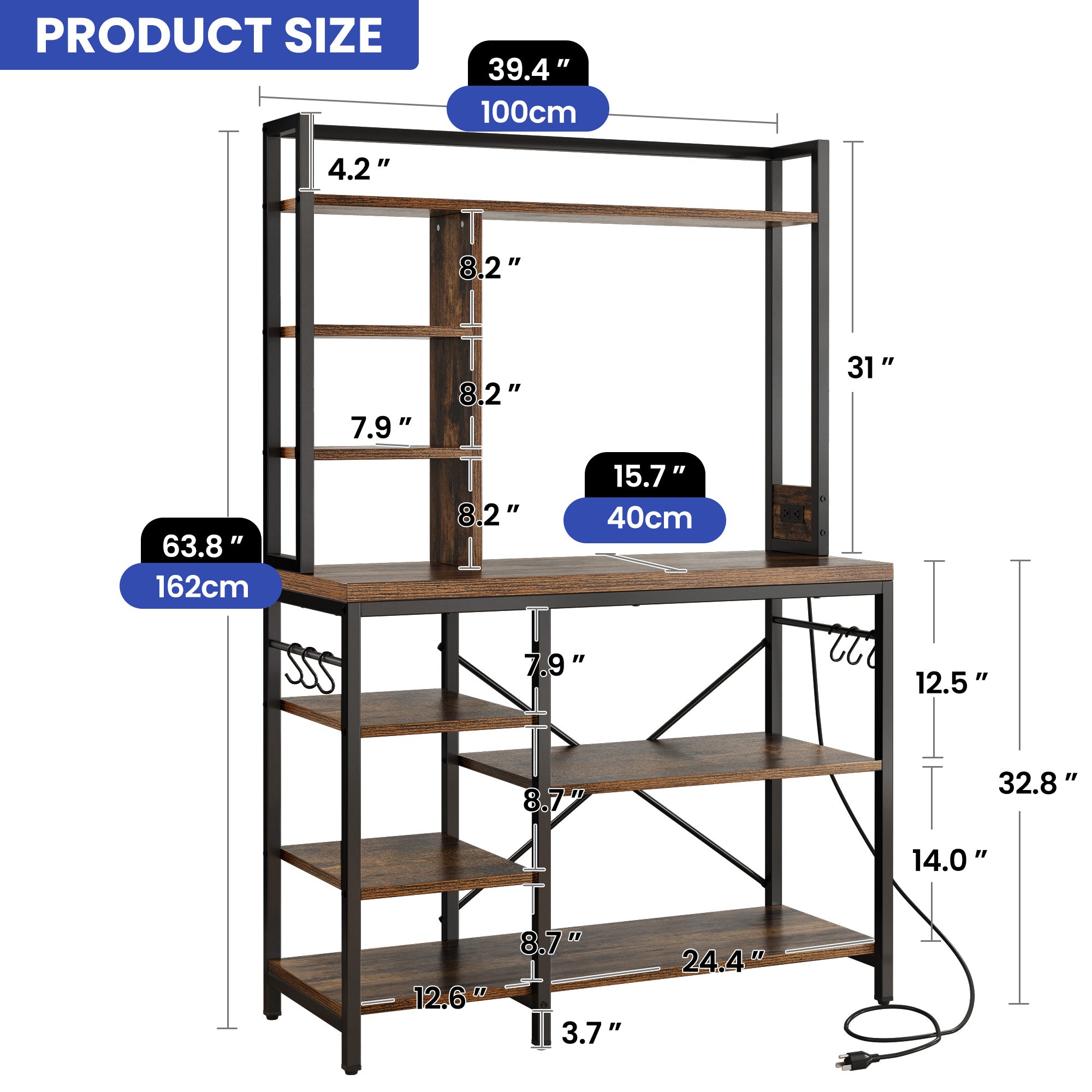 8-Tier Freestanding Kitchen Storage Shelf with Power Outlets L756620