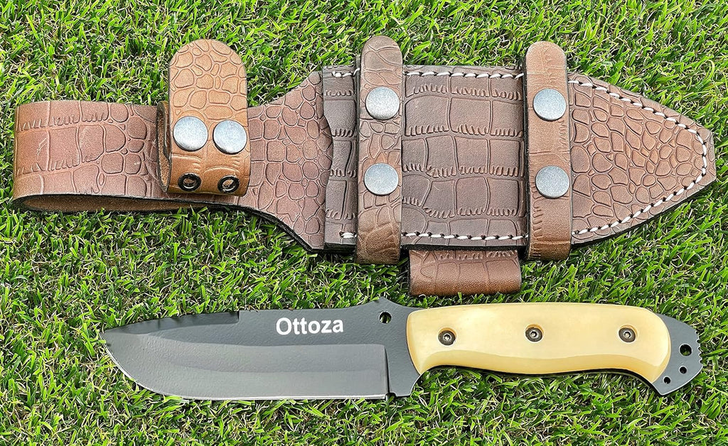 1095 Carbon Steel Bushcraft Knife with Bone Handle and Sheath T524467