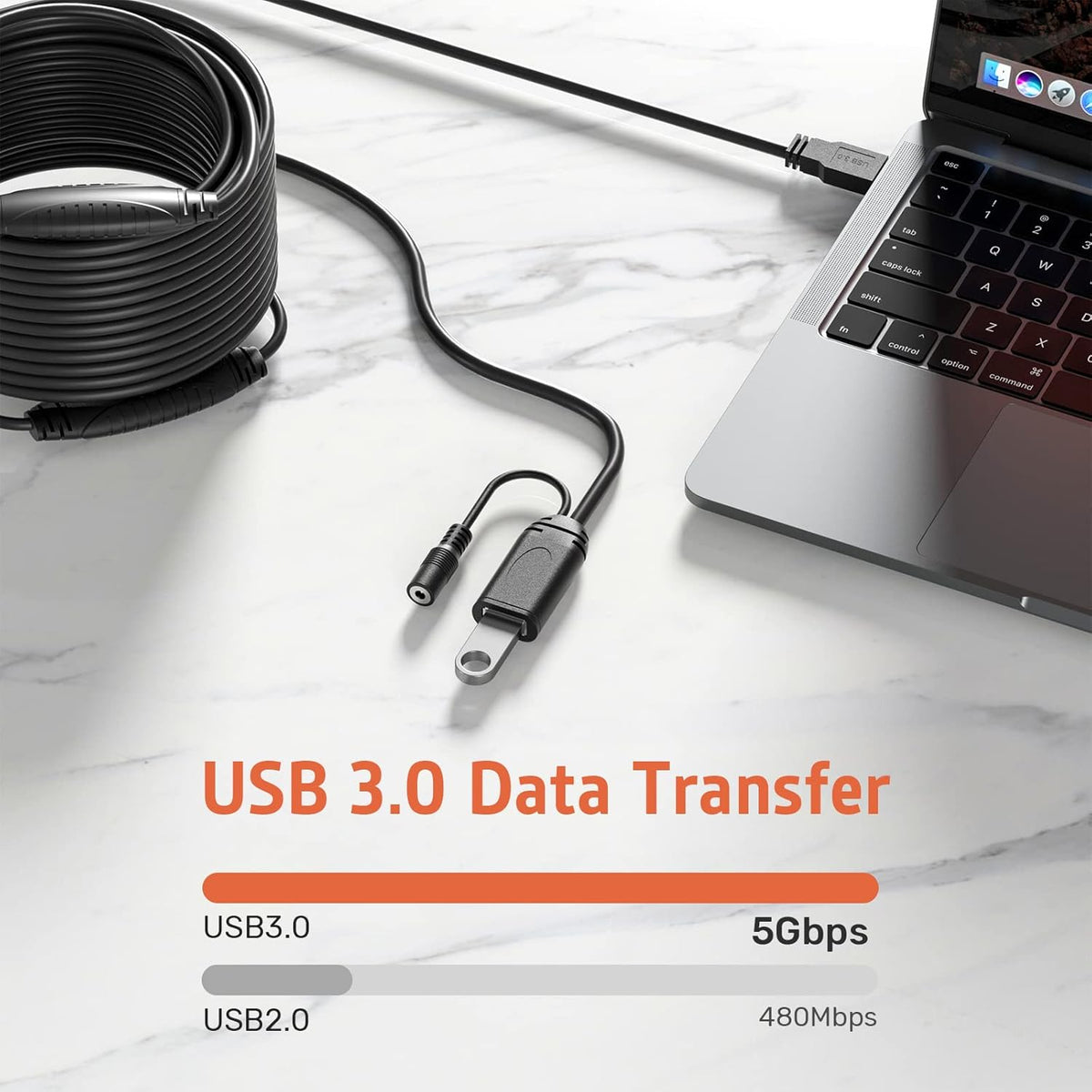 50 Feet Active USB 3.0 Male to Female Extension Cable with Power Adapter Z6378