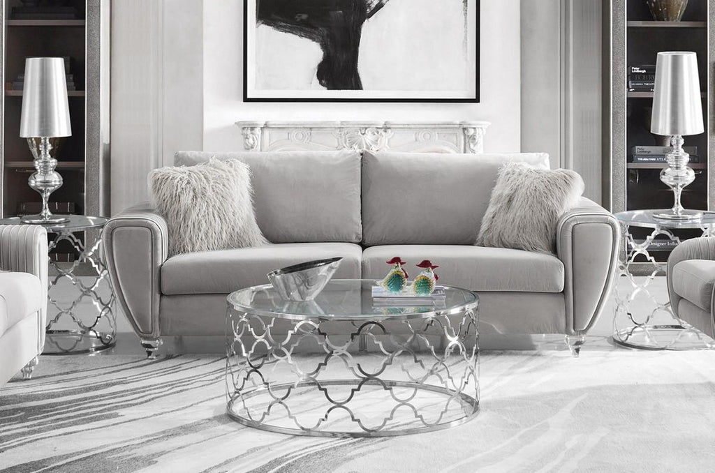 Light Gray Fabric Sofa & Loveseat Set 2 Pcs O53476