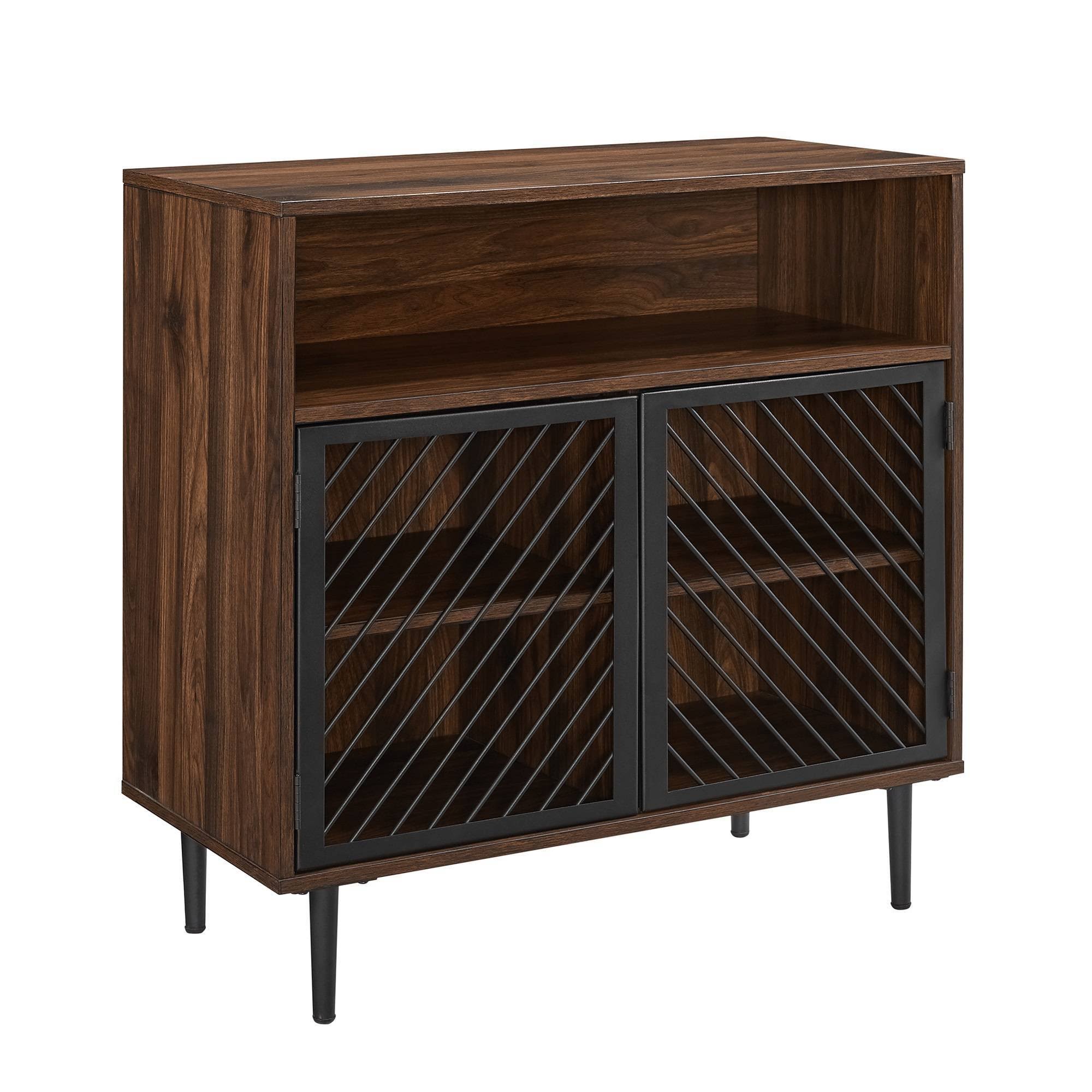 Industrial Metal Door Accent Cabinet Dark Walnut D24493