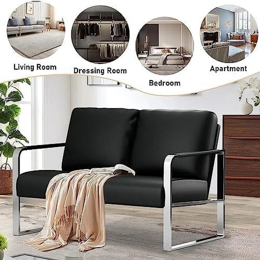 Faux Leather Loveseat Sofa with Padded Cushion X63585
