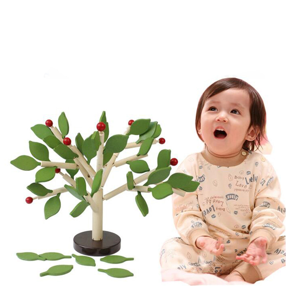 Creative Wooden Tree Blocks with Leaves 3D Building Set Toy J898