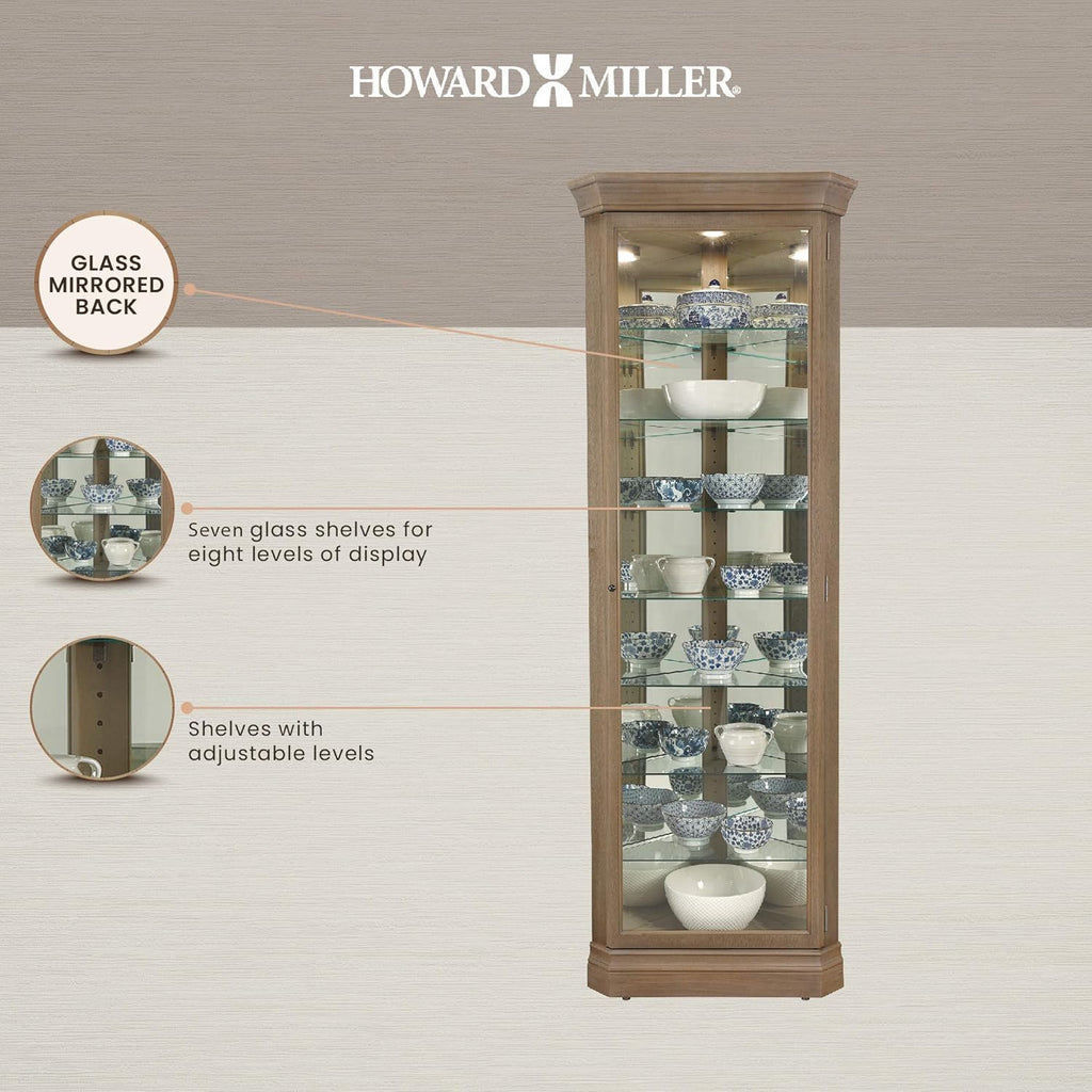 Aged Grey Curio Cabinet with Seven Glass Shelves H730956