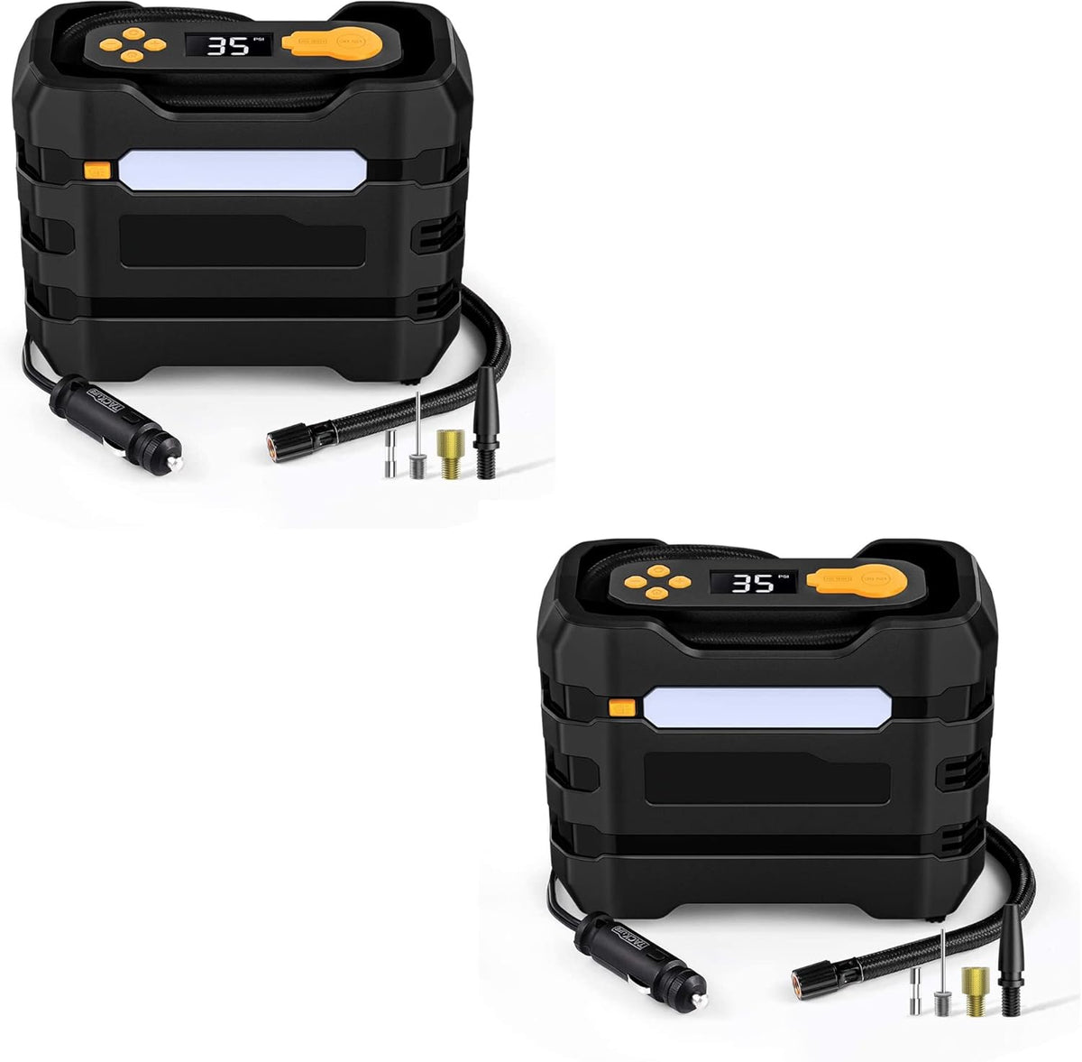 Yellow 2Pcs Portable Car Tire Inflator Air Compressor I64361