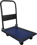 Folding & Rolling Flatbed Cart, Olive Green with Blue Bumper, 600 Lb. Load Capacity, Pack of 2 K9124