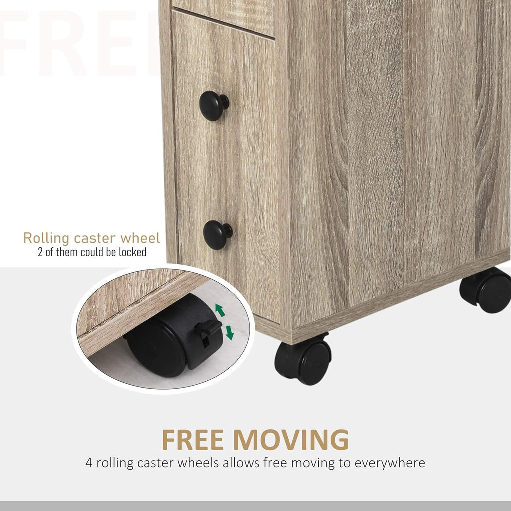 Oak Grain Color Freestanding Bathroom Cabinet with 2 Open Cabinets, 1 Door Cabinet, 1 Drawer and 4 Rolling Wheels R6473