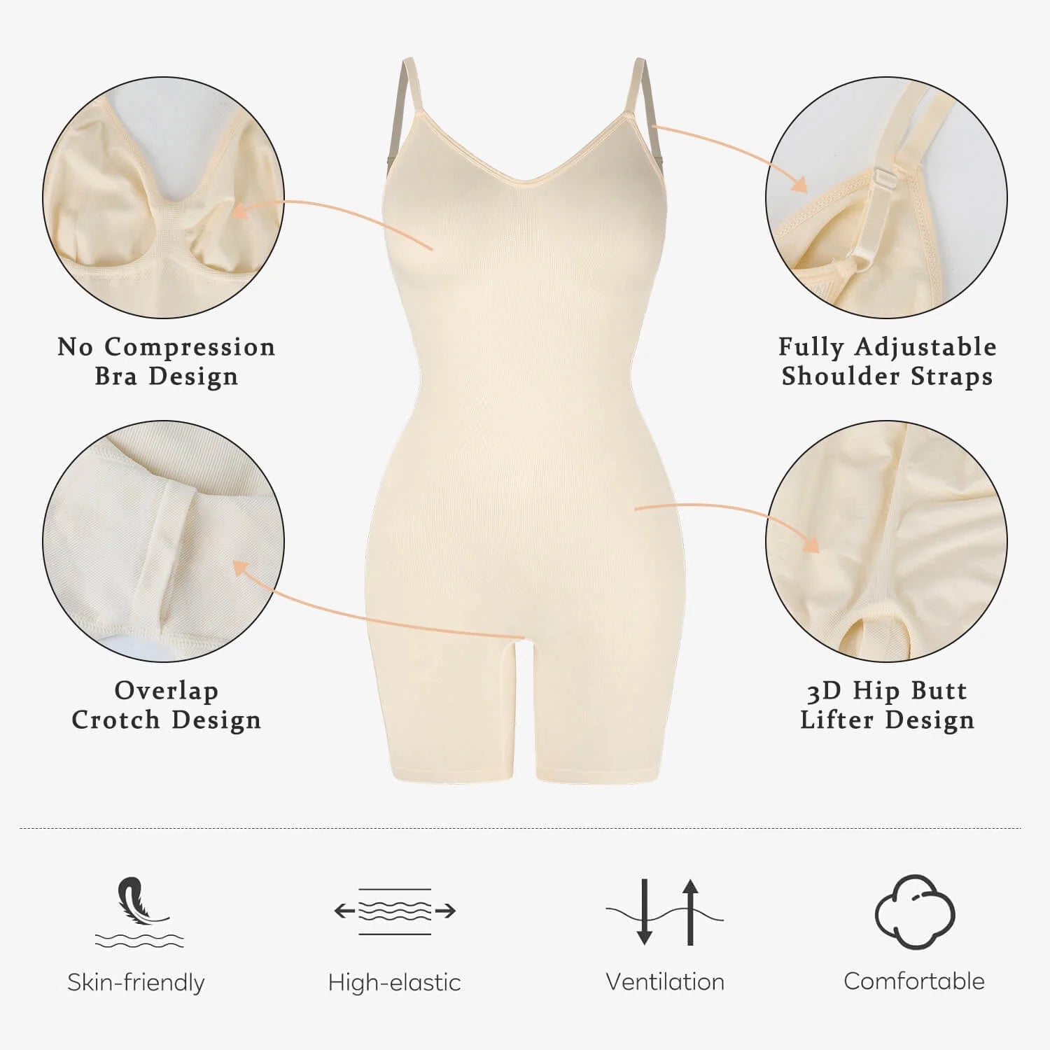 3 Packs Low Back Mid Thigh Bodysuit Shapewear H229555