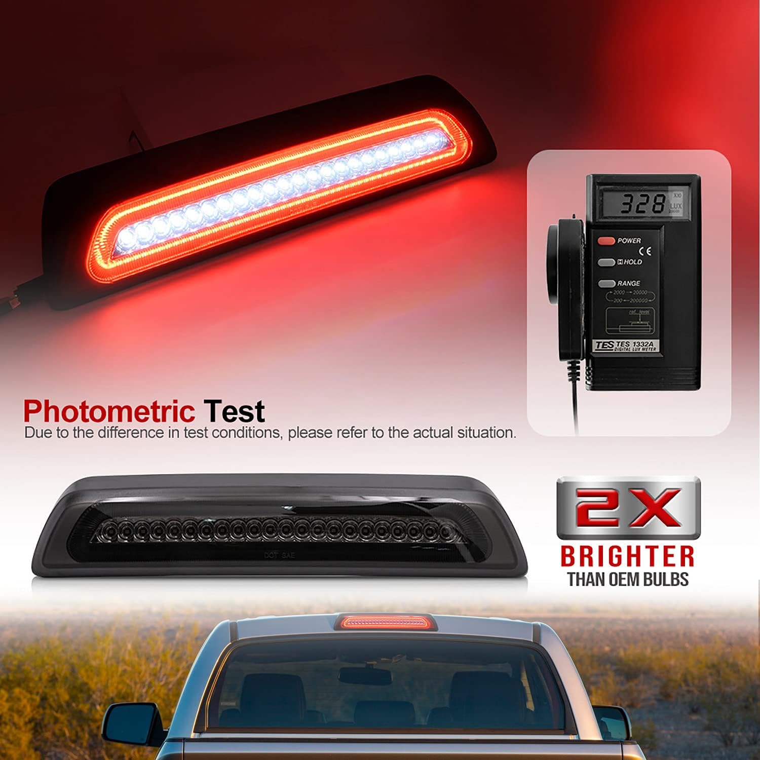 Red LED Strobe Third Brake Light with White Cargo Light Kit Euro Smoked Lens P281