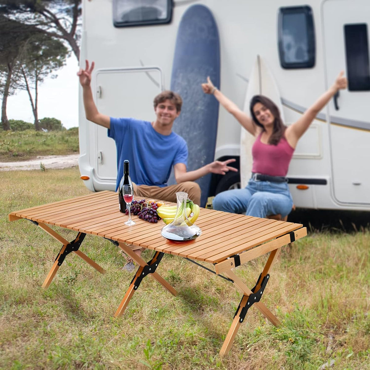 4ft Folding Portable Wooden Camping Table with Carry Bag N582