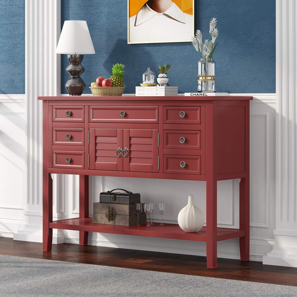 Console Table with Shutter Doors and 7 Storage Drawers Q945
