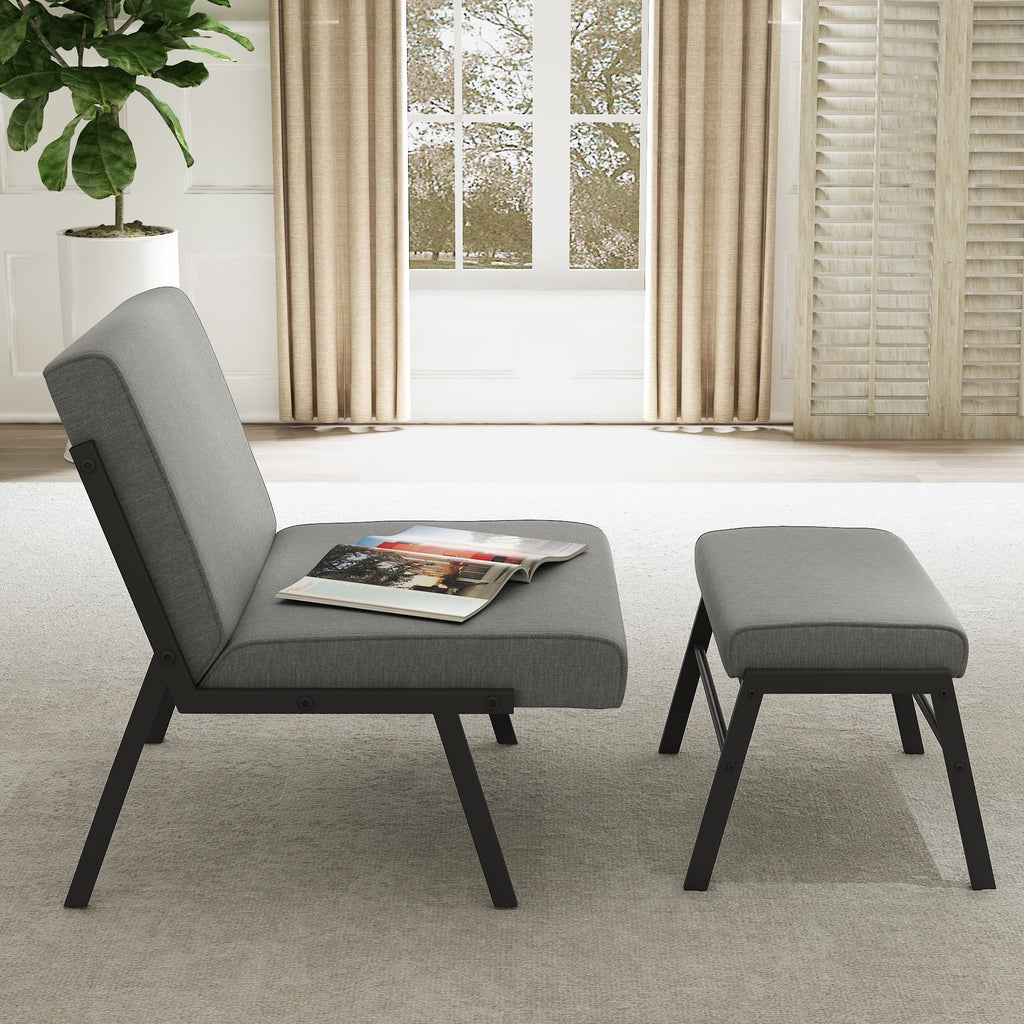 Modern Upholstered Accent Chair with Ottoman Linen Chair C58015