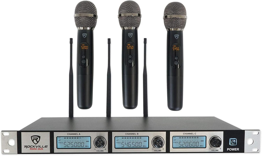 Triple Wireless UHF 3 Microphone System with Adjustable Frequency X286491