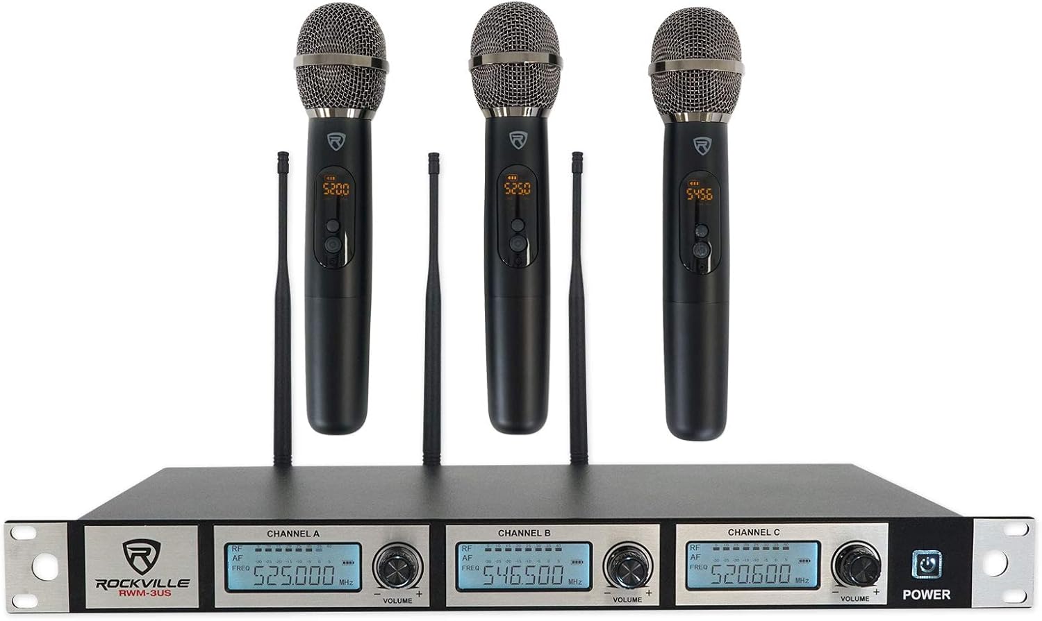 Triple Wireless UHF 3 Microphone System with Adjustable Frequency X286491
