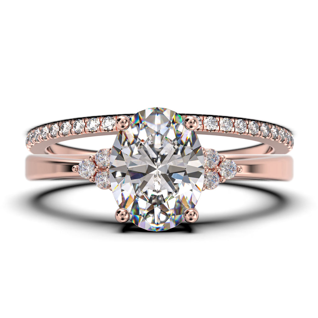 2.00 Carat Oval Cut Diamond Moissanite Engagement Ring in Silver With 18k Rose Gold Plating B341044