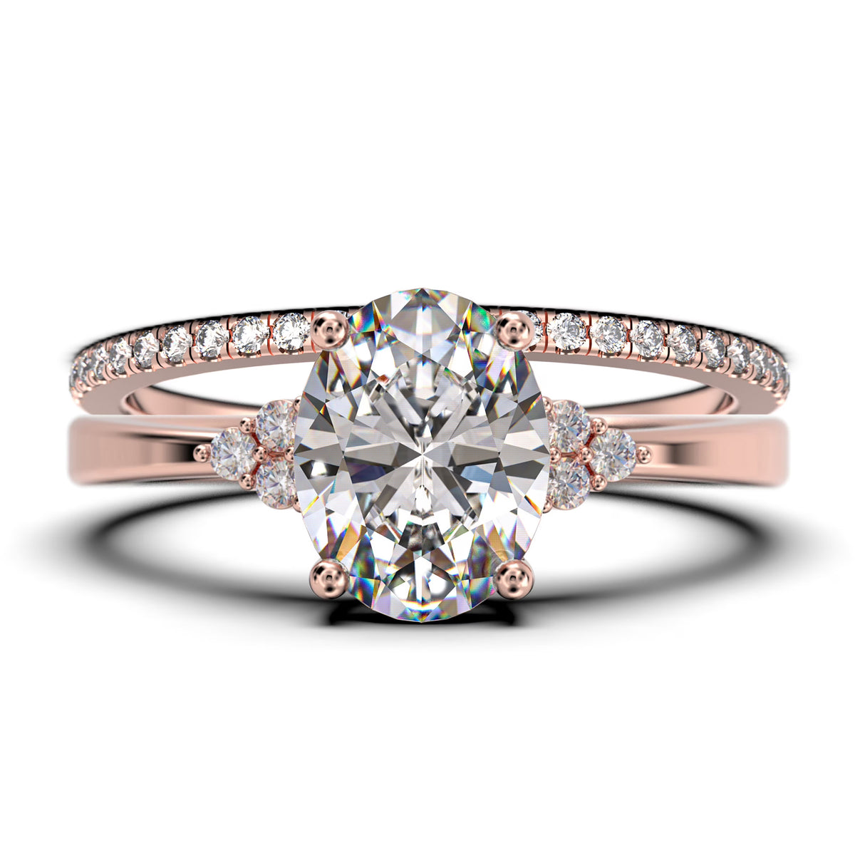 2.00 Carat Oval Cut Diamond Moissanite Engagement Ring in Silver With 18k Rose Gold Plating B341044