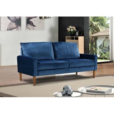 70x22 Velvet Tuxedo Arm Sofa Dark Blue L90250
