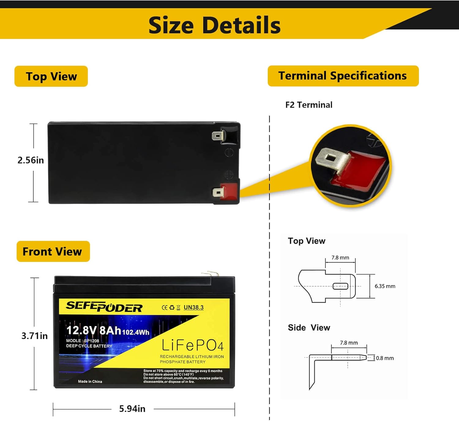 12V 12Ah LiFePO4 Battery with Built-in BMS T20006