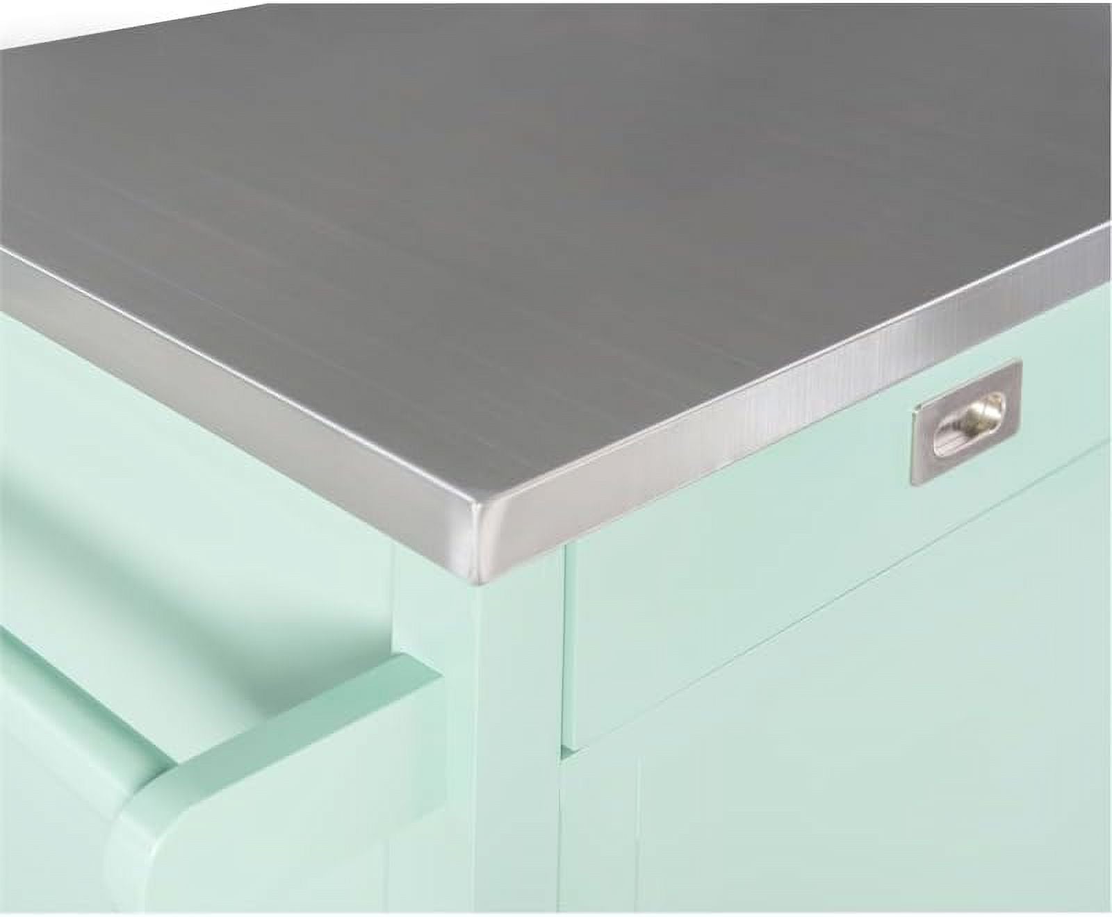 Mint Green Wood Kitchen Cart with Stainless Steel Top L54095
