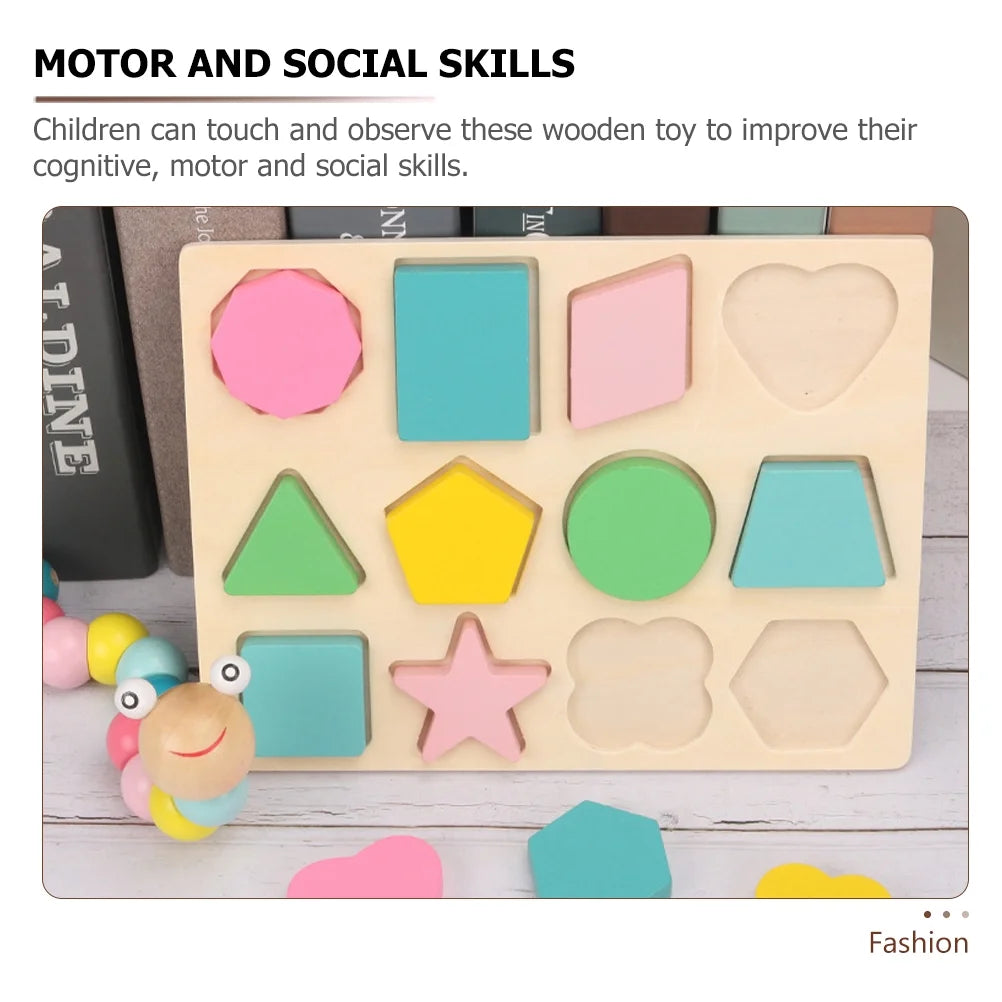 Wooden Puzzles Geometric Shapes Color Learning Toys R85661