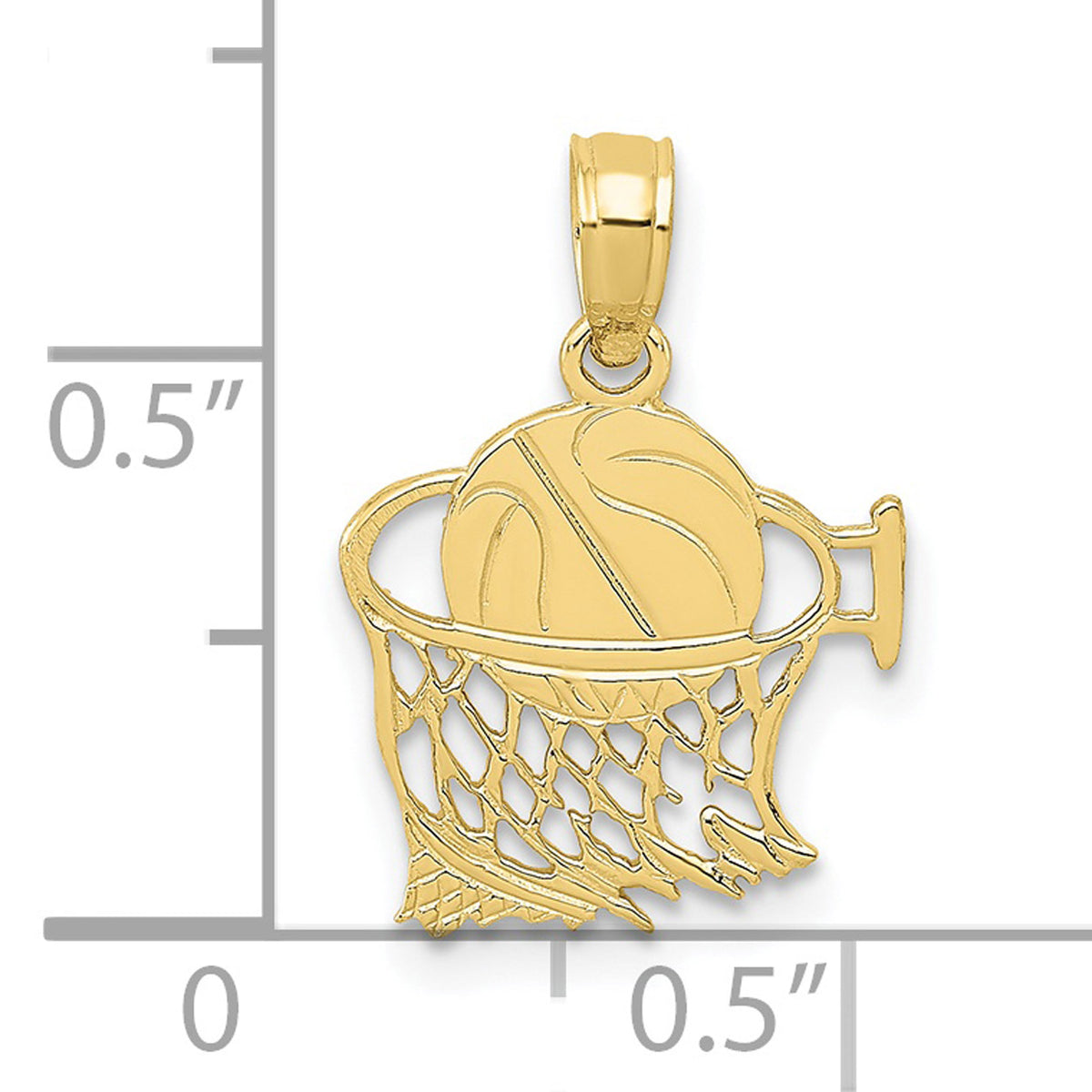 10K Yellow Gold Basketball In Net Pendant Charm with 14K Yellow Gold Rope Chain Necklace 18'' G566492