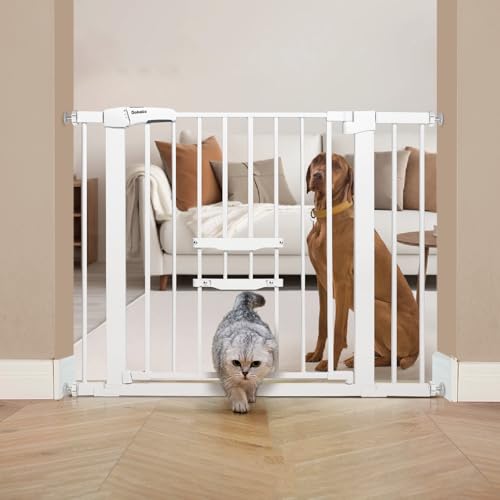 Black Extra Wide Metal Baby Gate with Cat Door V772