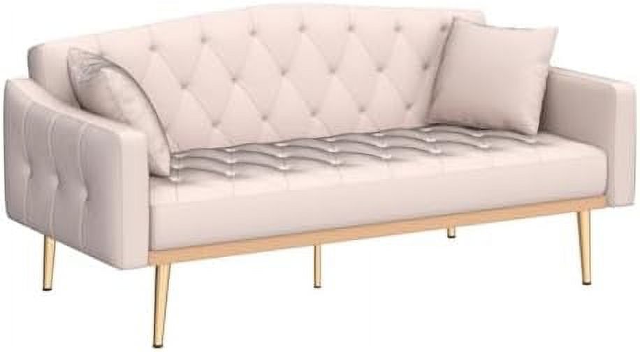 White Convertible Velvet Sofa Bed with 2 Pillows C196685