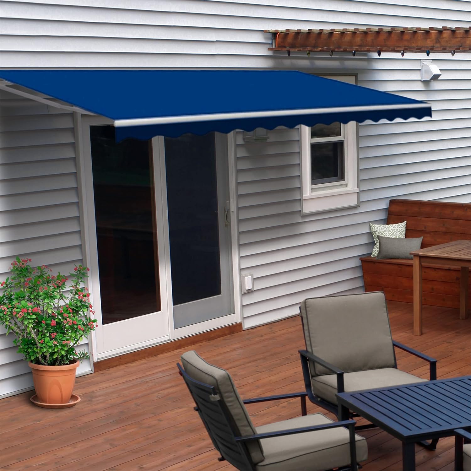 12 x 10 Feet Blue Retractable Patio Awning M2114