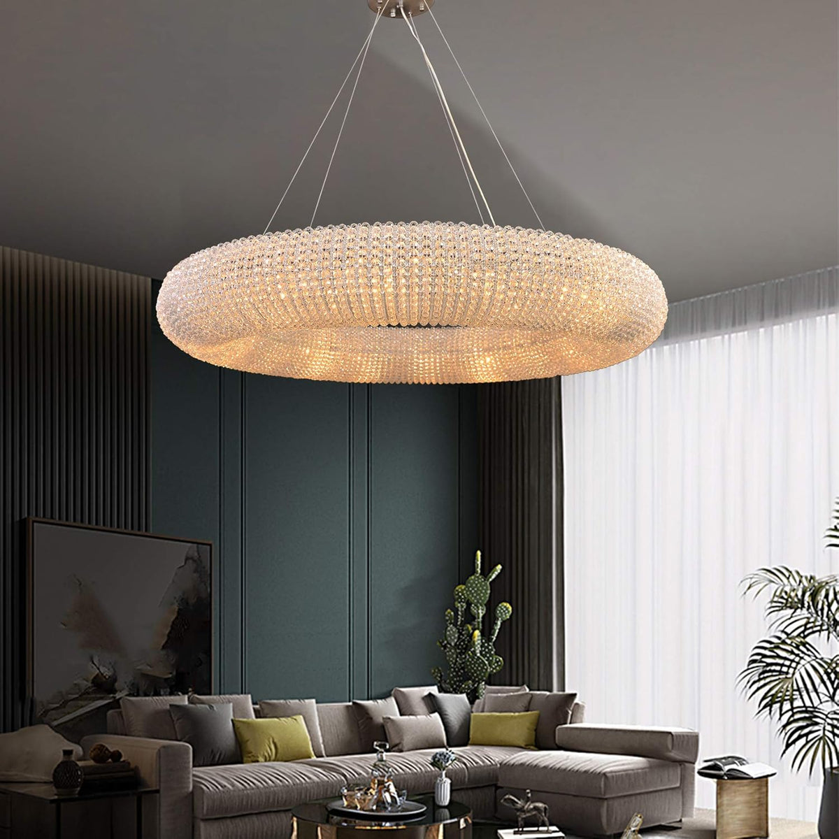 Crystal LED Pendant Chandelier with Stainless Steel Cable 5 Rings J707250