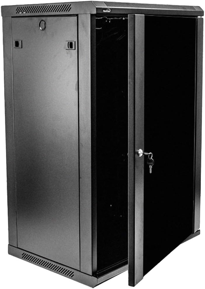 18U Wallmount Cabinet Enclosure 19-Inch Server Network Rack with Locking Glass Door Black with Shelves B375