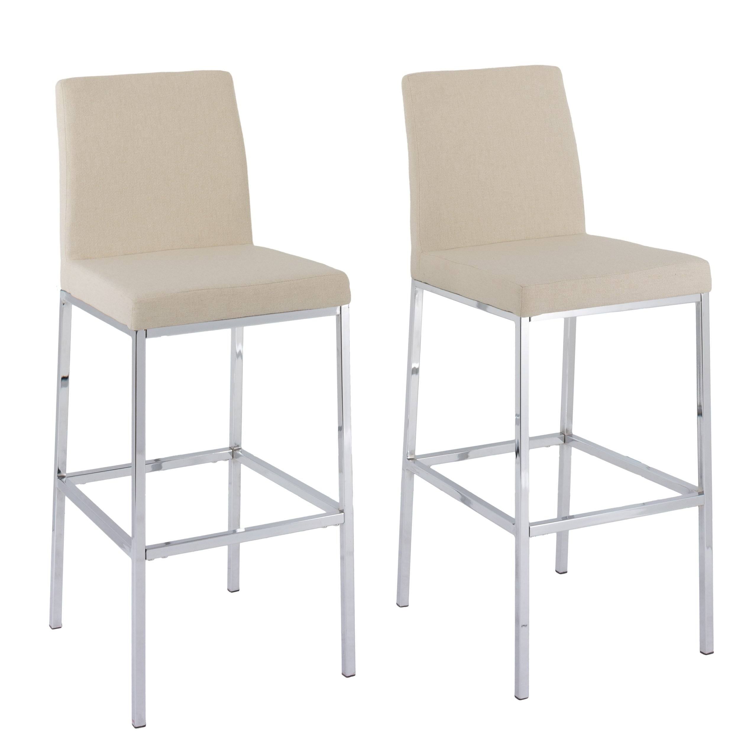 Beige Fabric Barstools with Chrome Legs Set of 2 V1961