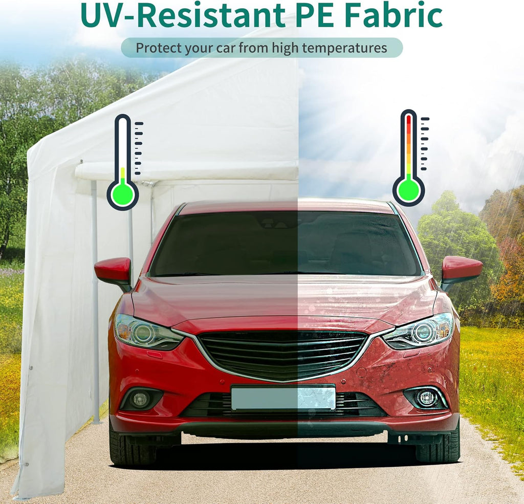 White Galvanized Frame Carport with Removable Sidewalls H3998