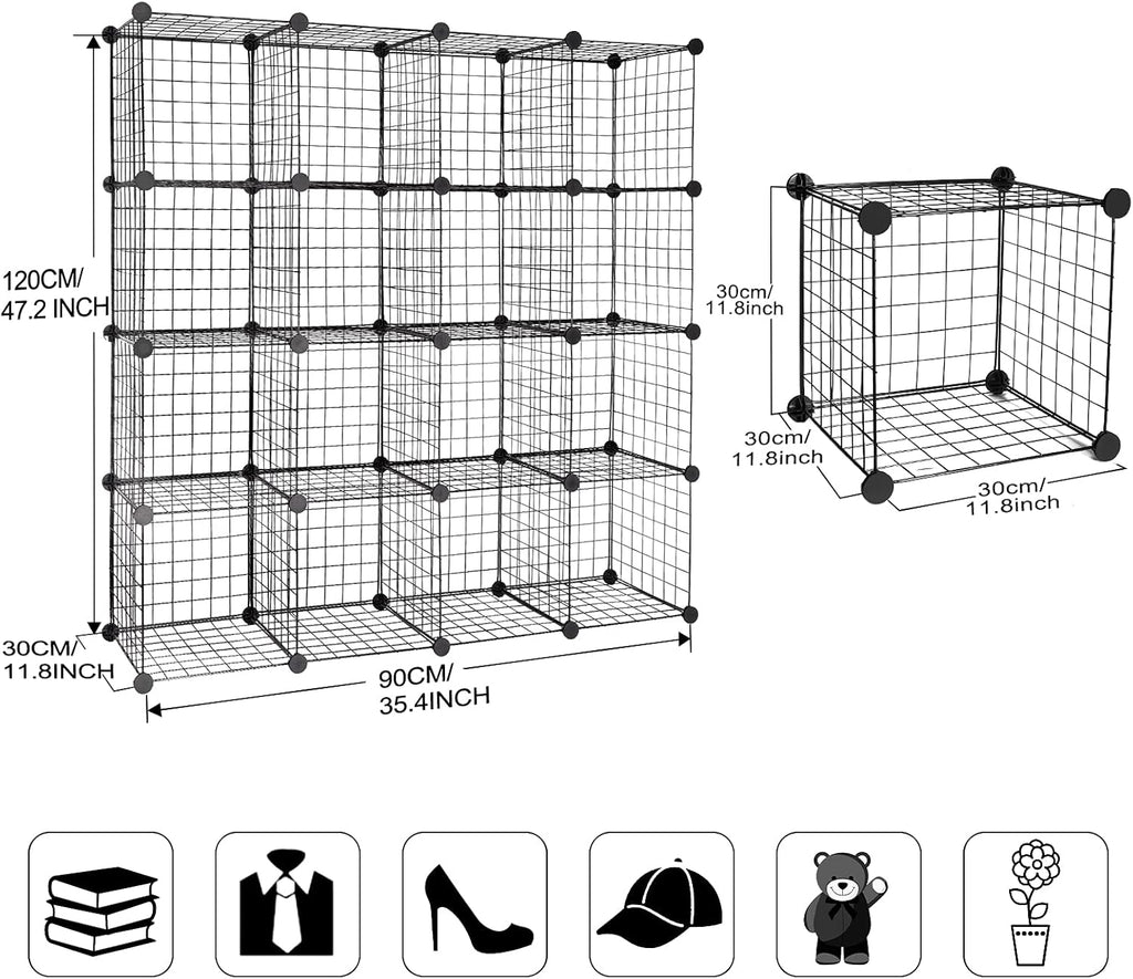 16-Cube Modular Wire Cube Storage Organizer, Black Q751