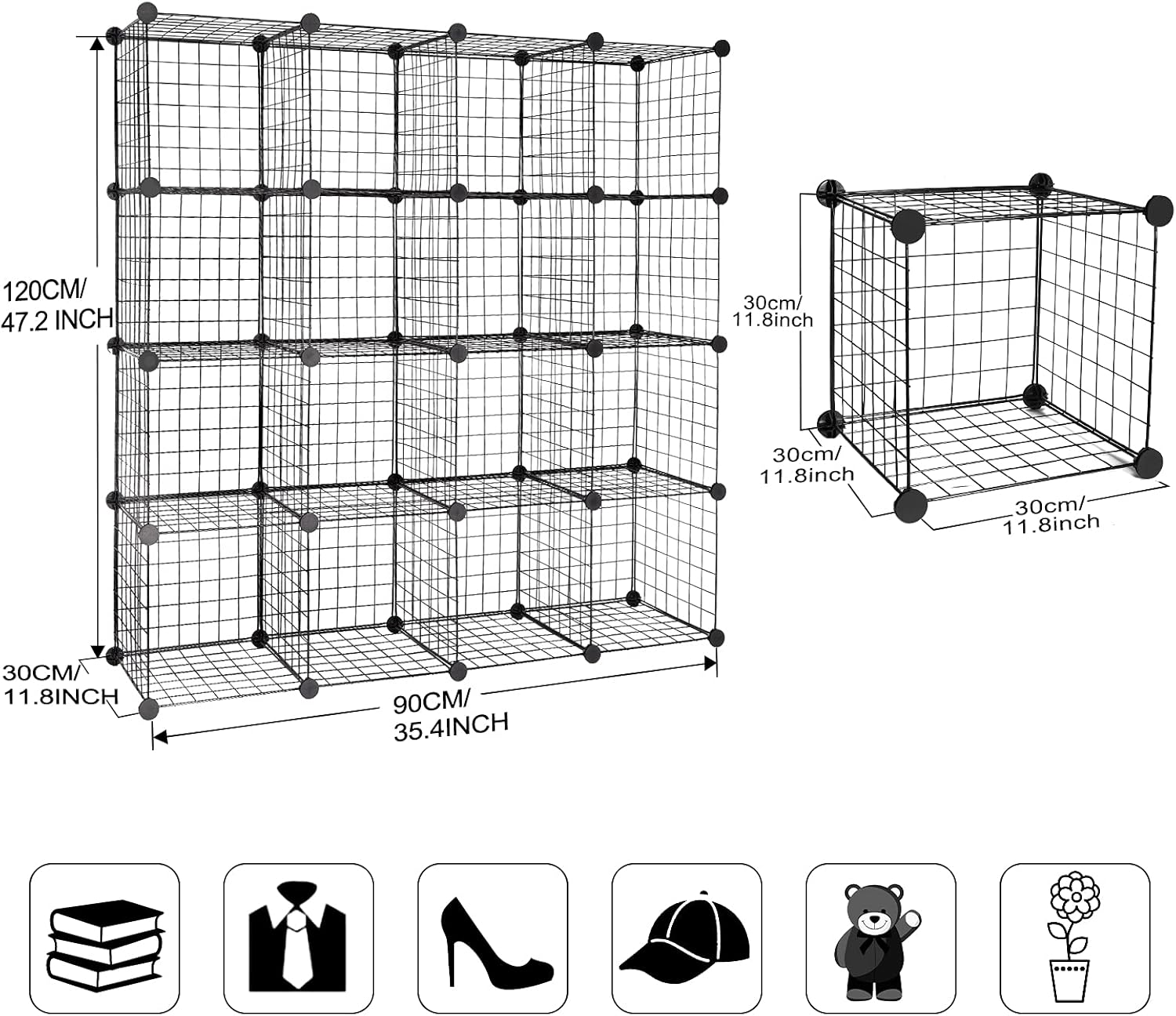 16-Cube Modular Wire Cube Storage Organizer, Black Q751