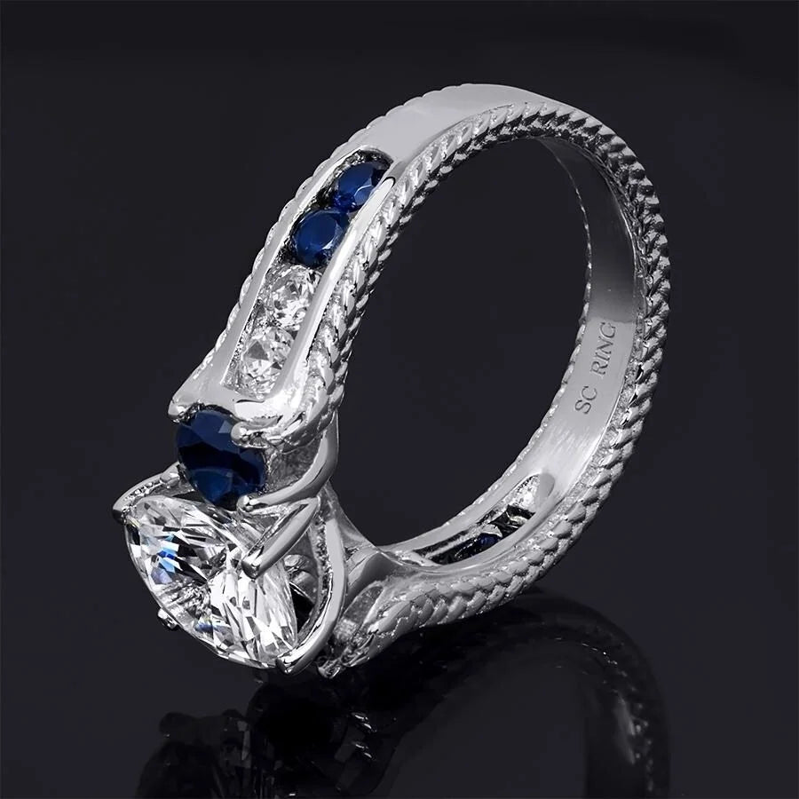 Sterling Silver Blue Sapphire Cubic Zirconia Ring A706531