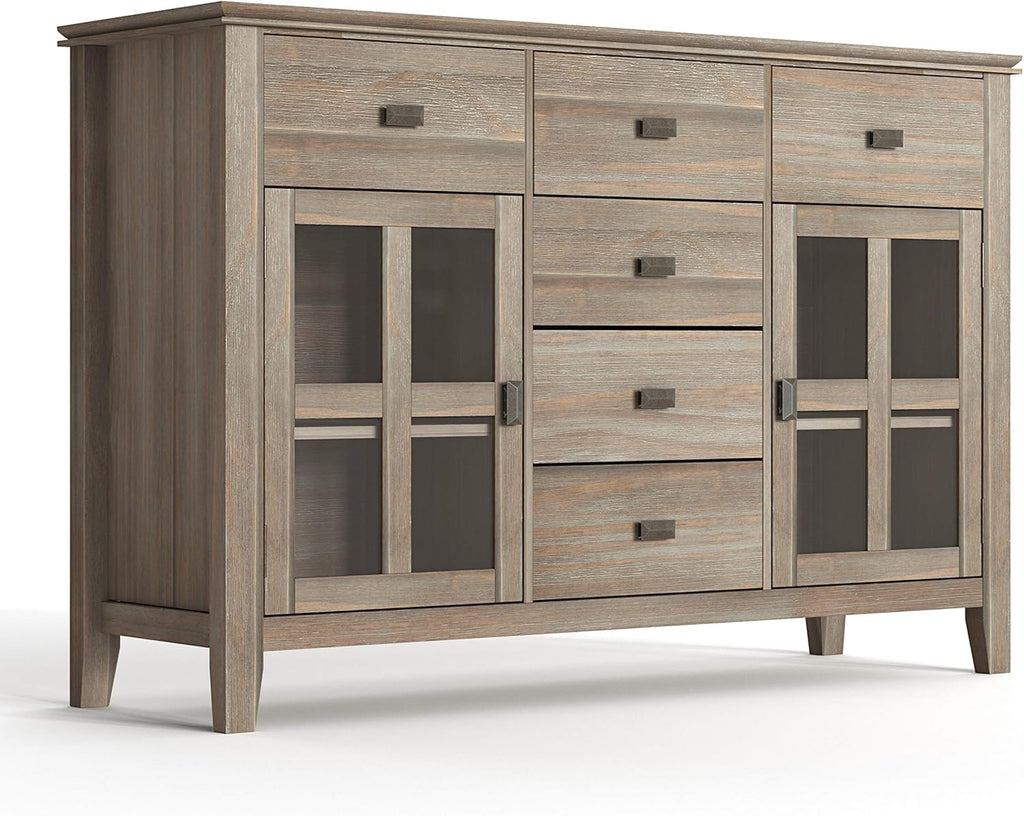 Distressed Grey Solid Pine Wood Sideboard with 2 Doors and 6 Drawers F353