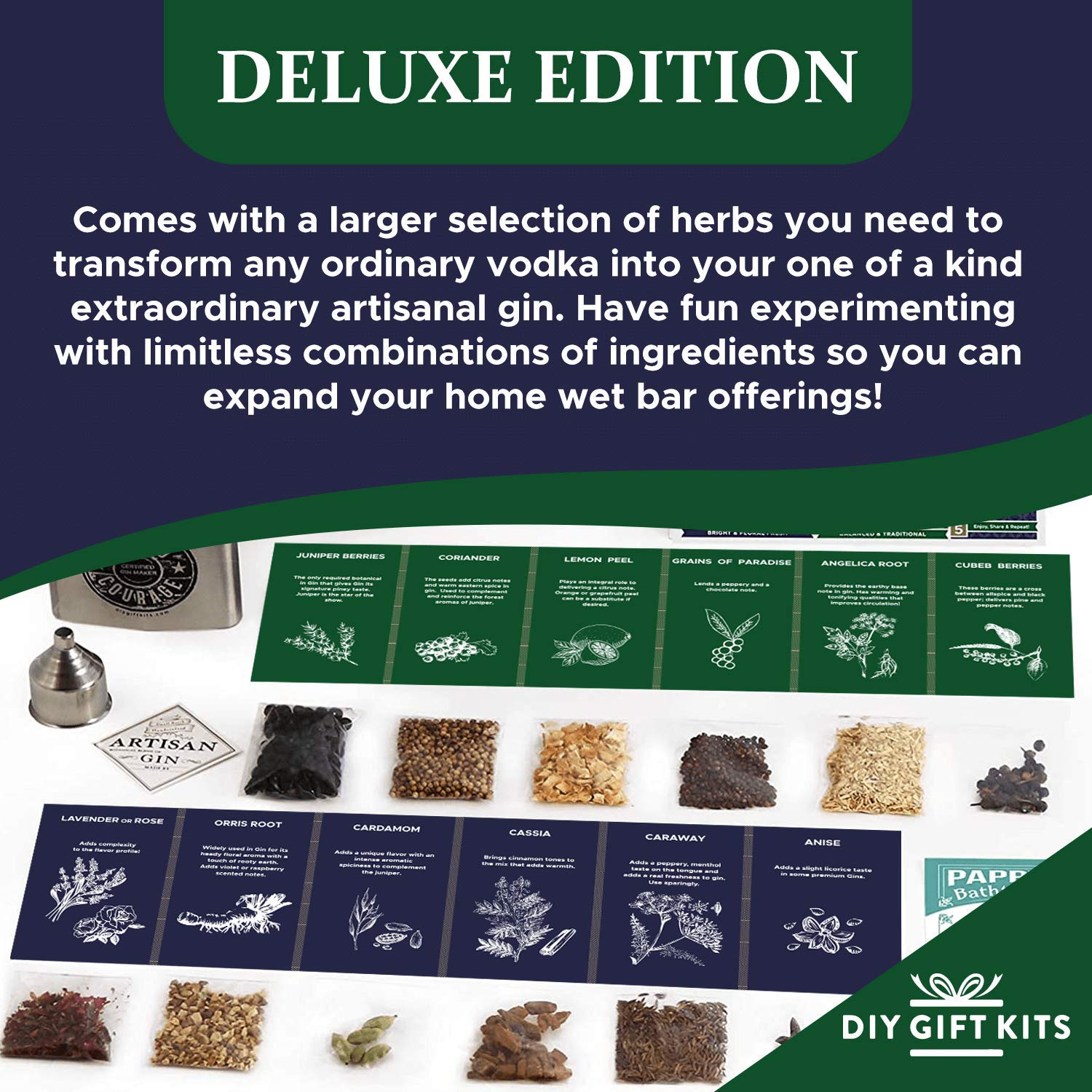 Gin Making Kit with Stainless Steel Flask, Botanicals, Spices, Recipe Guides, Bottles & Labels, Pack of 2 N394