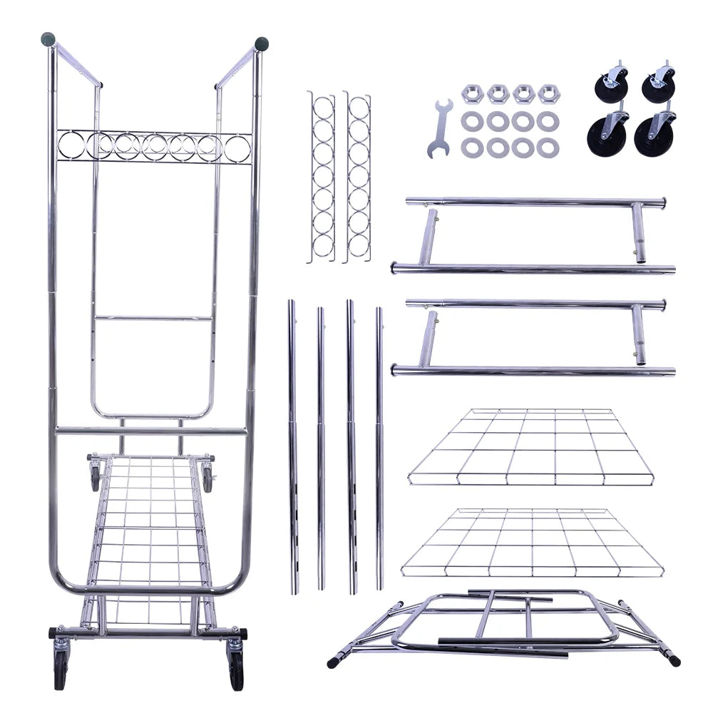 Heavy Duty Garment Rack with Shelves on Wheels K6342