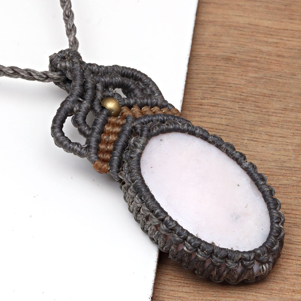 Macrame Pink Opal Gemstone Handmade Necklace F53248