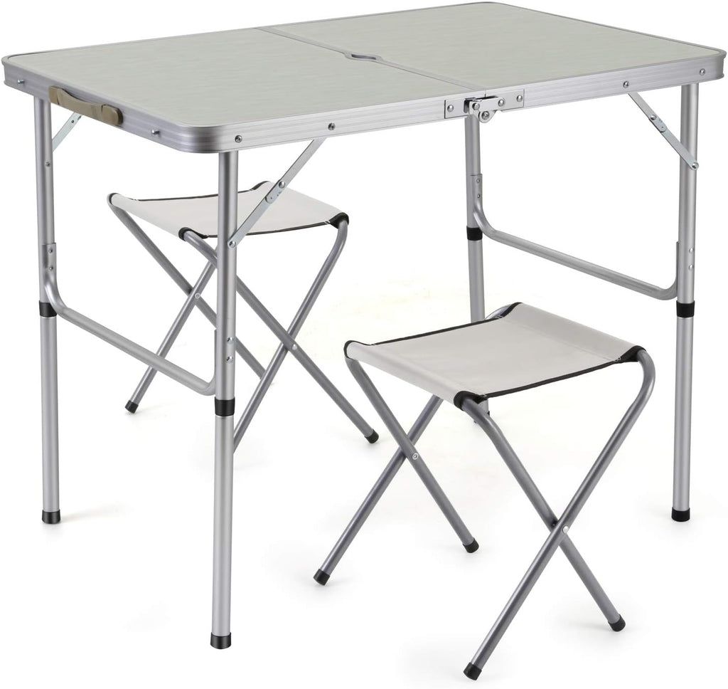 2-Person Folding Aluminum Picnic Table with 2 Stools Q301089