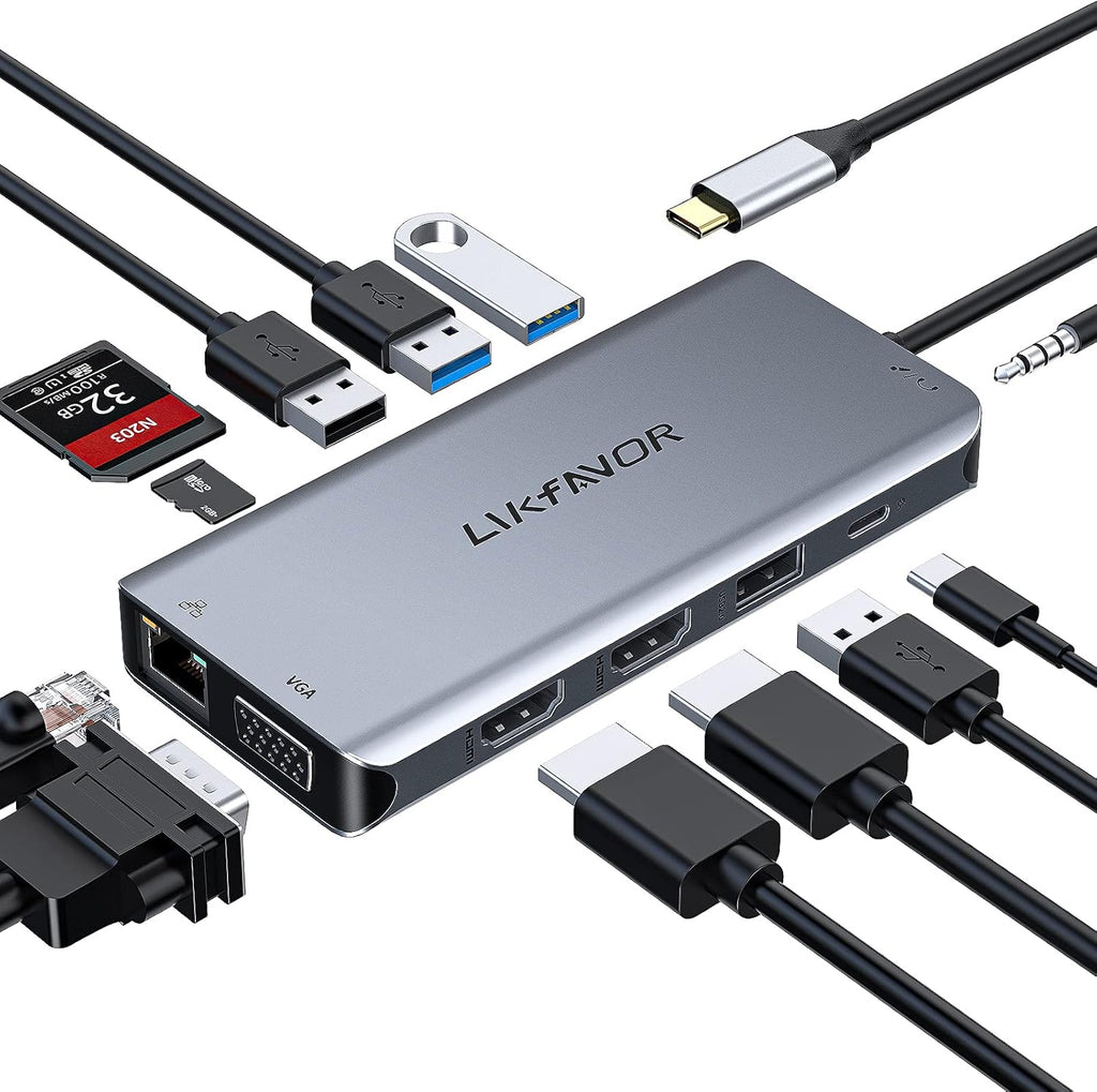 12-in-1 USB C Hub with Dual 4K HDMI, Ethernet, USB 3.0, SD Card Reader A154382