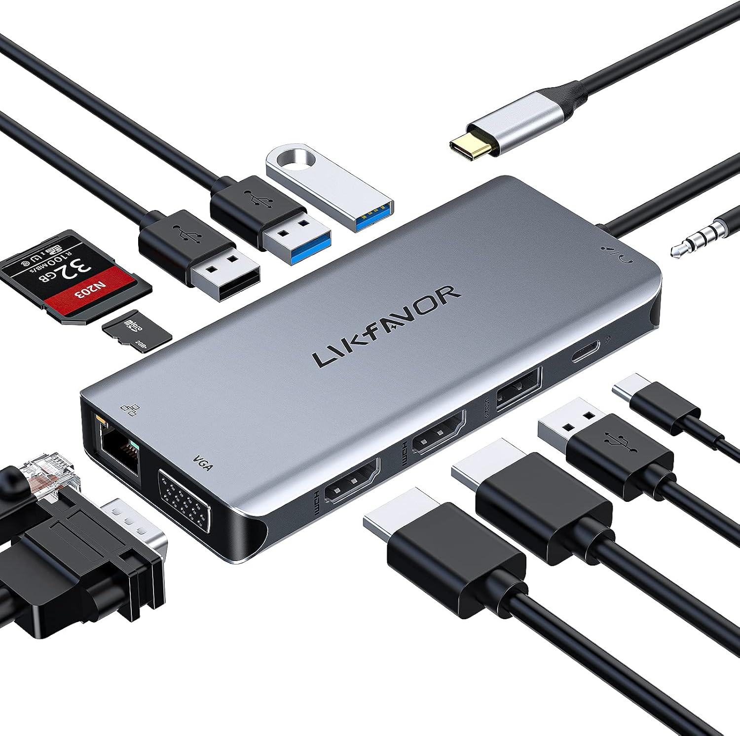 12-in-1 USB C Hub with Dual 4K HDMI, Ethernet, USB 3.0, SD Card Reader A154382