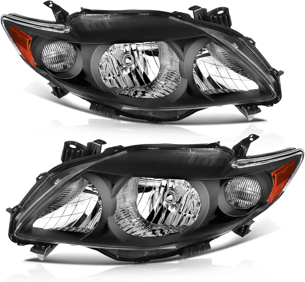 Black Housing Amber Reflector Clear Lens Headlight Assembly F1298