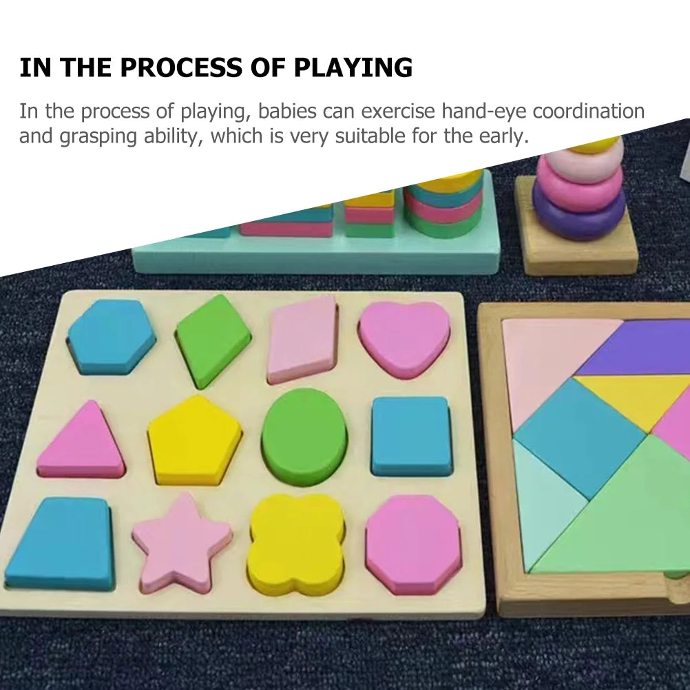 Wooden Puzzles Geometric Shapes Color Learning Toys R85661