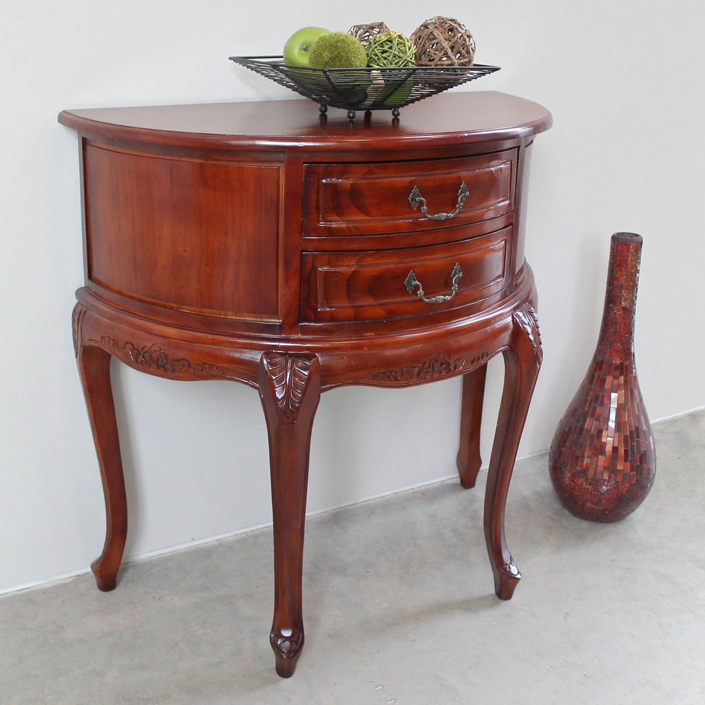 Carved Wood Half Moon Console Table With Drawers G391859