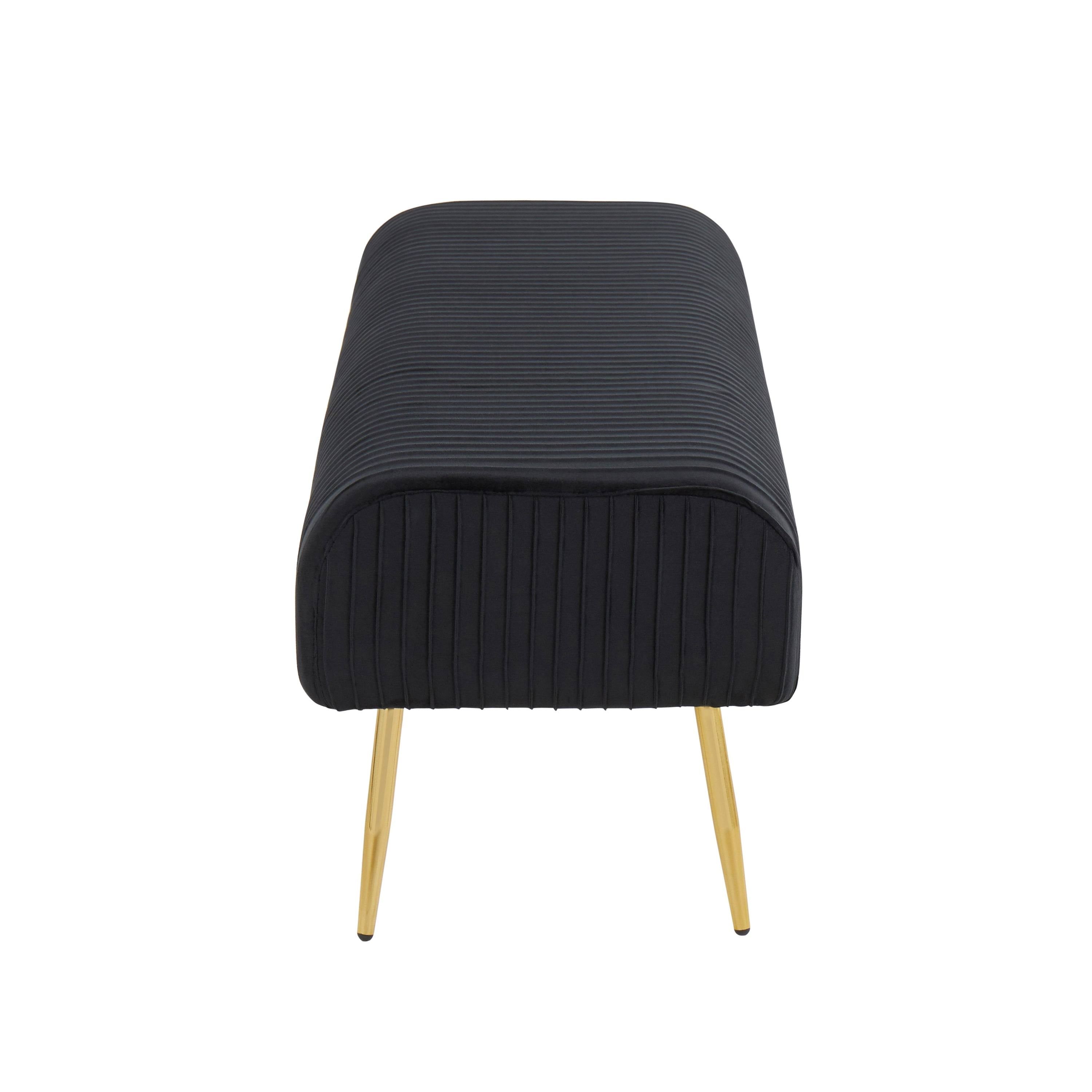 Silver Velvet and Gold Steel Pleated Bench U8512