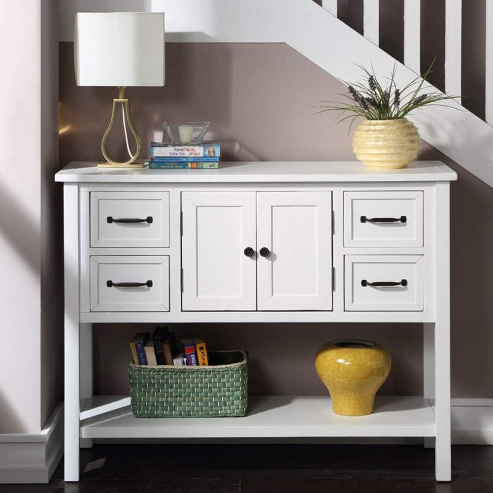 Green Wood Buffet Console Table with Drawers & Open Shelf G390054