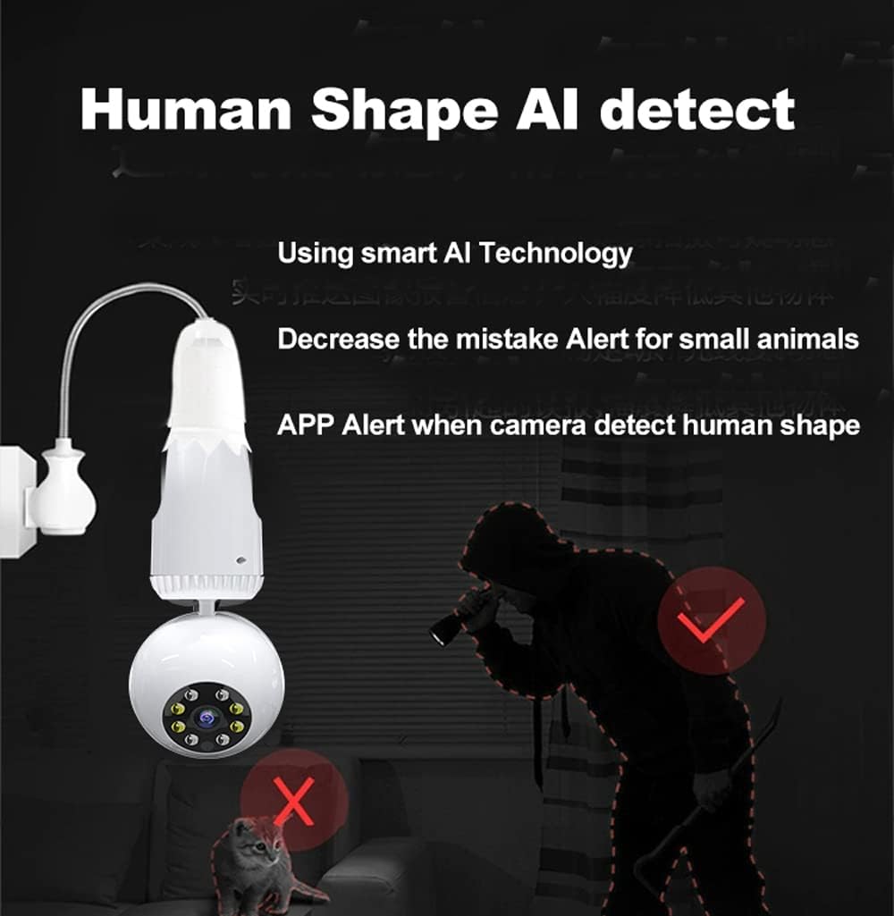 2MP 1080P Wireless Lightbulb Powered PTZ Security Camera with E27 Bulb Connector, Pack of 2 D5244