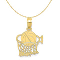 10K Yellow Gold Basketball In Net Pendant Charm with 14K Yellow Gold Rope Chain Necklace 18'' G566492